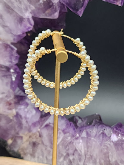 14k Gold Filled Freshwater Pearl hoop Earrings, 4 hoop sizes available