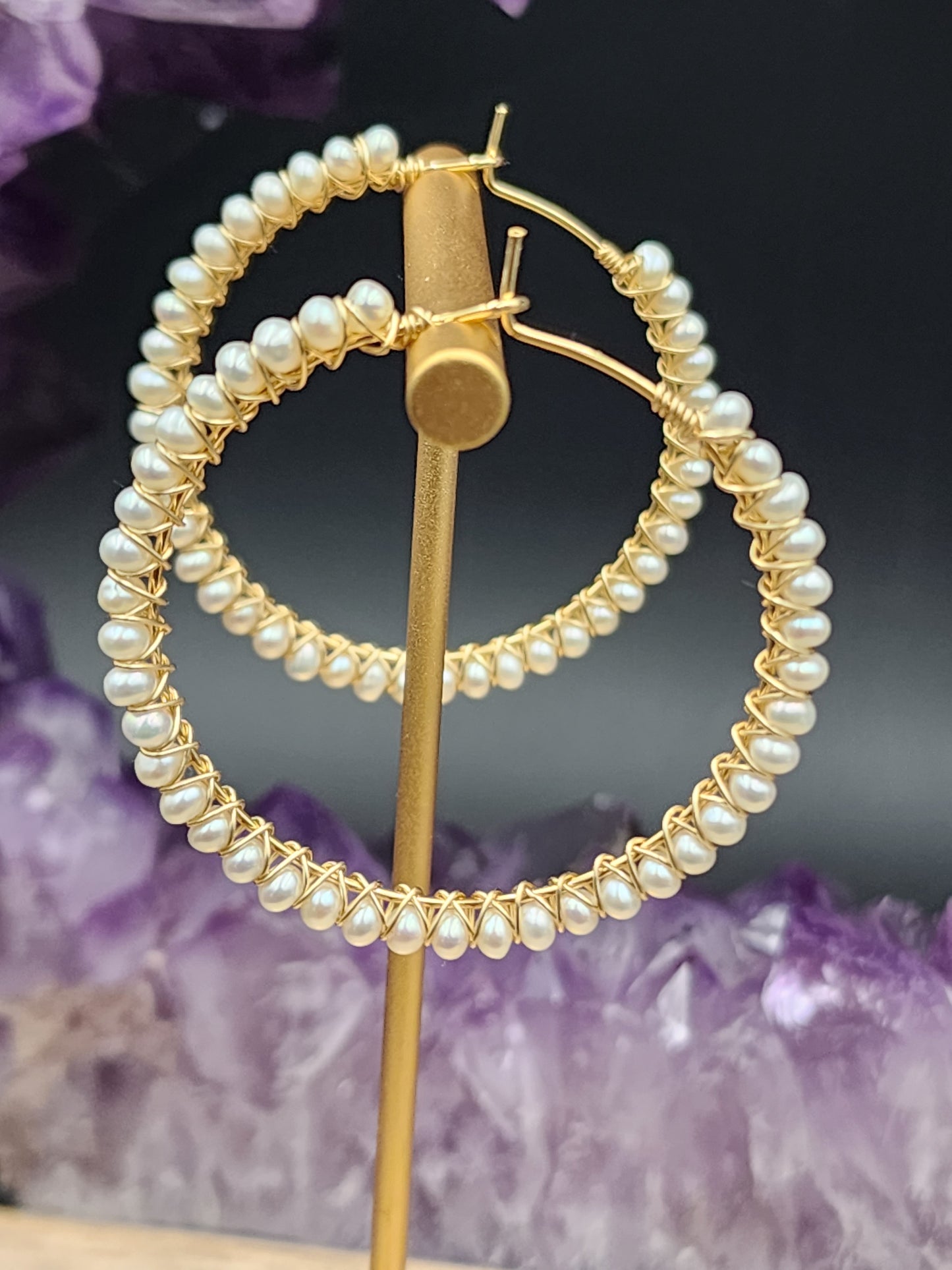 14k Gold Filled Freshwater Pearl hoop Earrings, 4 hoop sizes available