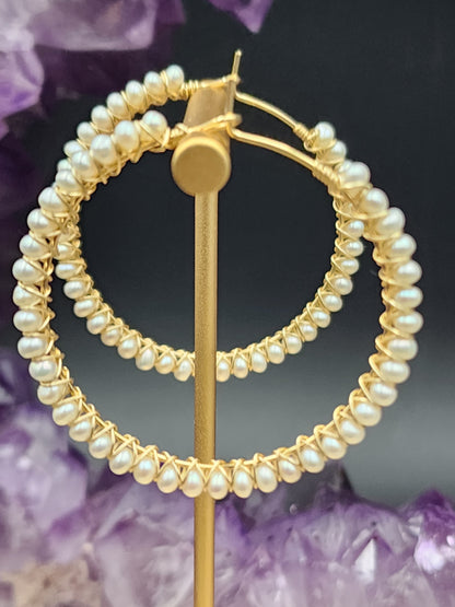 14k Gold Filled Freshwater Pearl hoop Earrings, 4 hoop sizes available