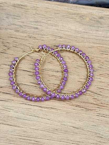 14k Gold Filled Phosphosiderite Gemstone Hoop Earrings