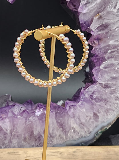 14k Gold Filled Mauve Freshwater Pearl Hoop Earrings