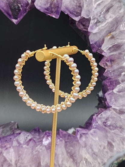 14k Gold Filled Mauve Freshwater Pearl Hoop Earrings