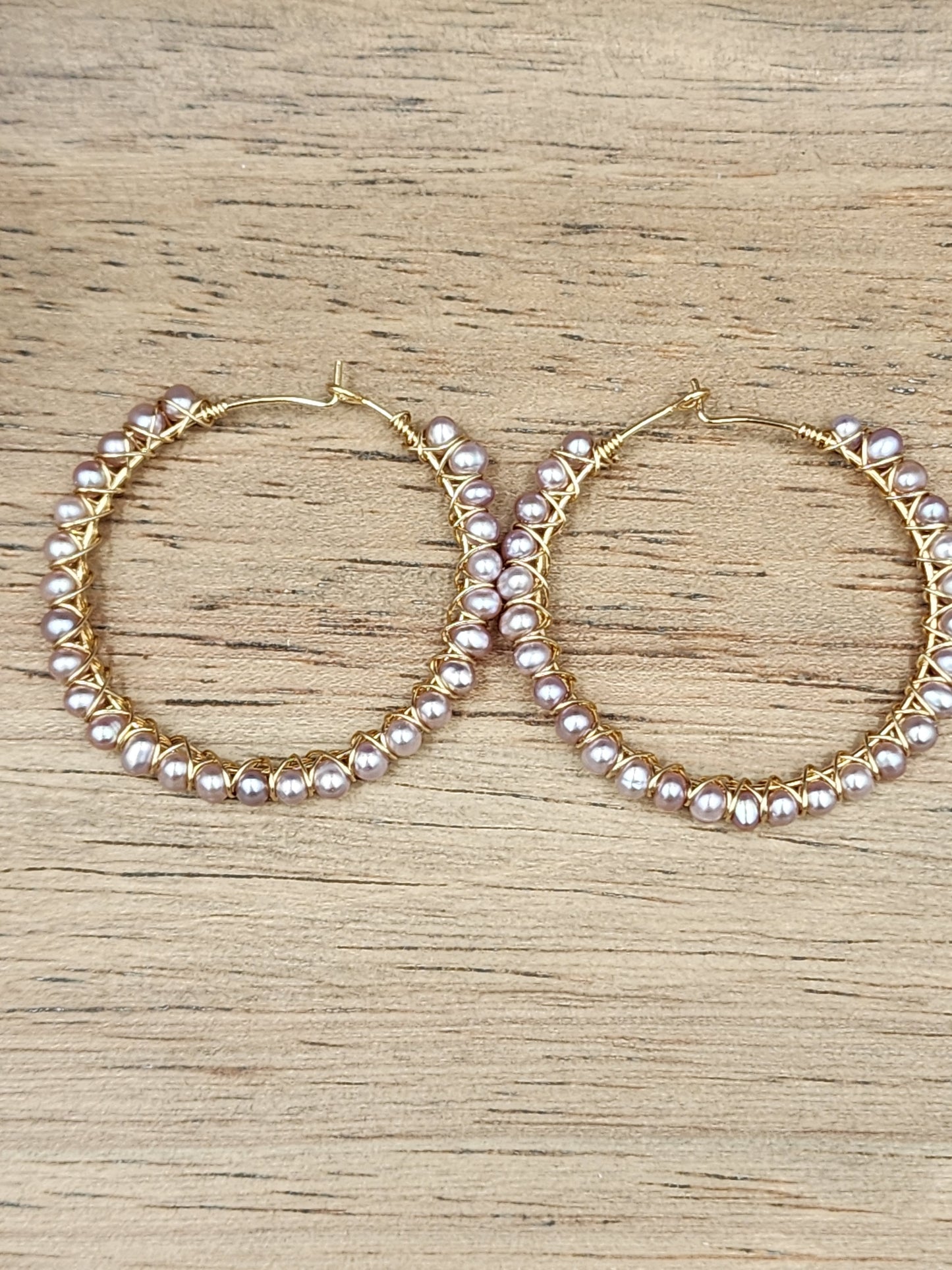 14k Gold Filled Mauve Freshwater Pearl Hoop Earrings