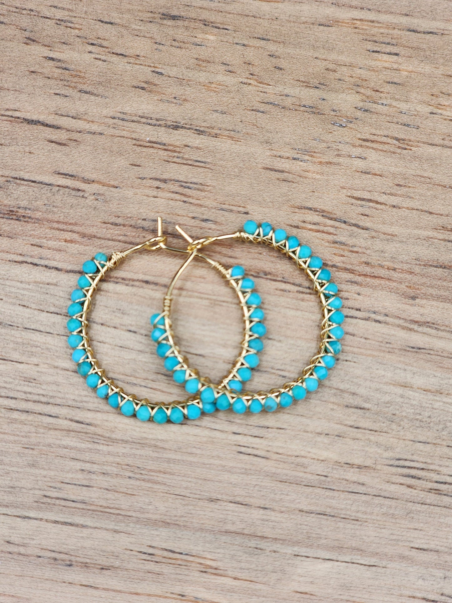 30 mm Sleeping Beauty Turquoise Gemstone Hoop Earrings  on 14k White or Yellow Gold Filled Hoop Earwires