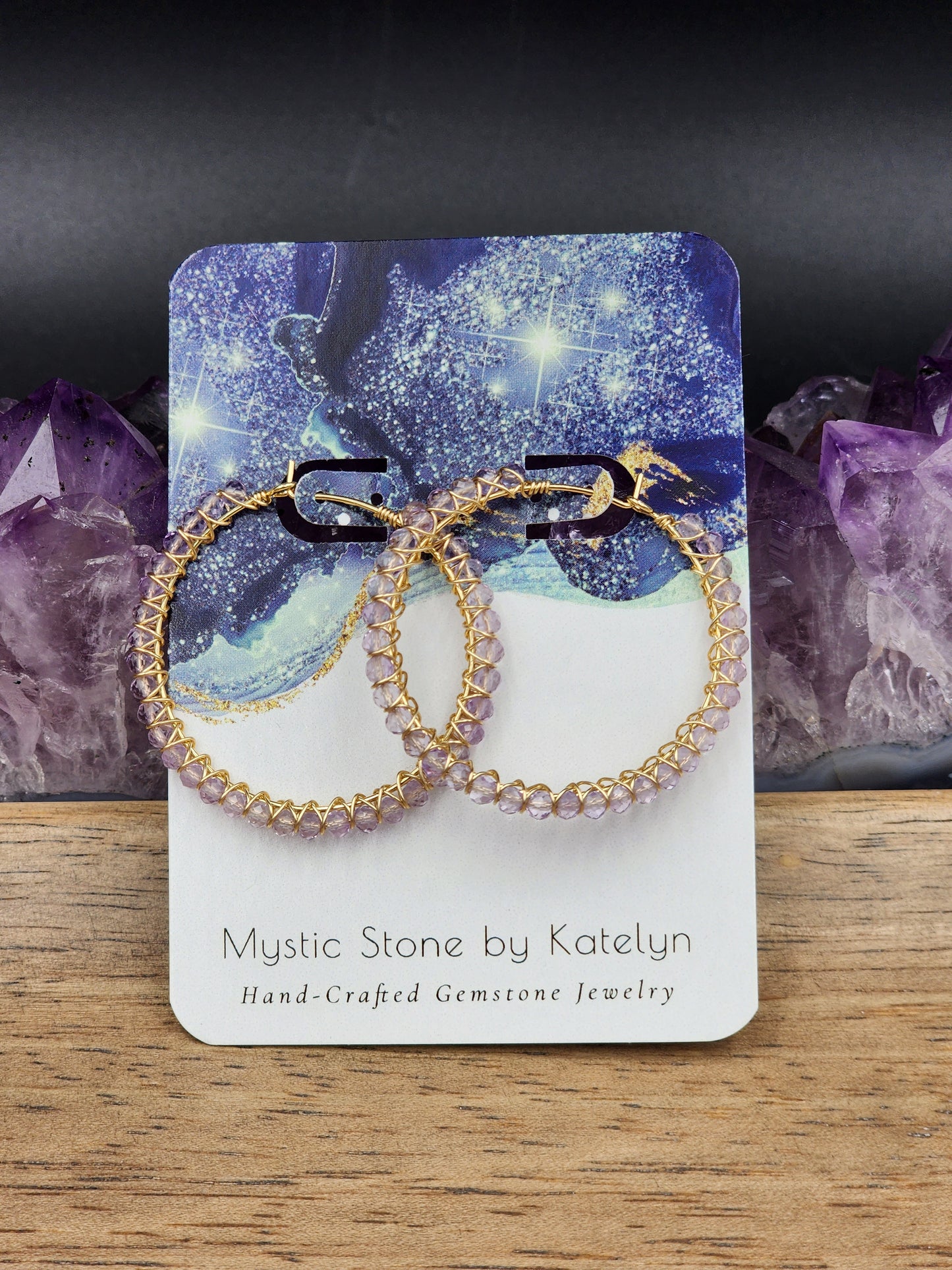 14k Gold Filled Lavender Amethyst Gemstone Hoop Earrings