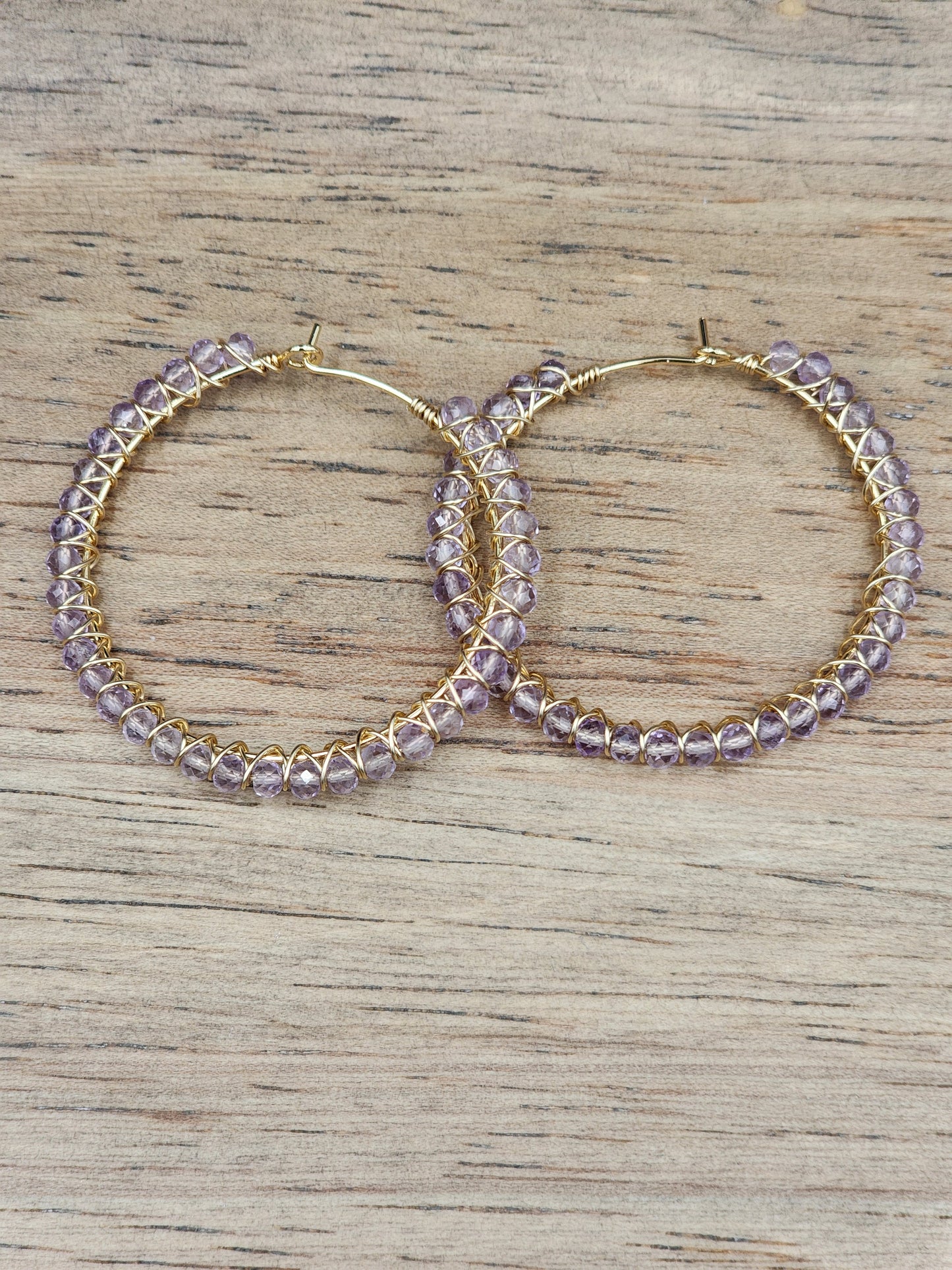 14k Gold Filled Lavender Amethyst Gemstone Hoop Earrings