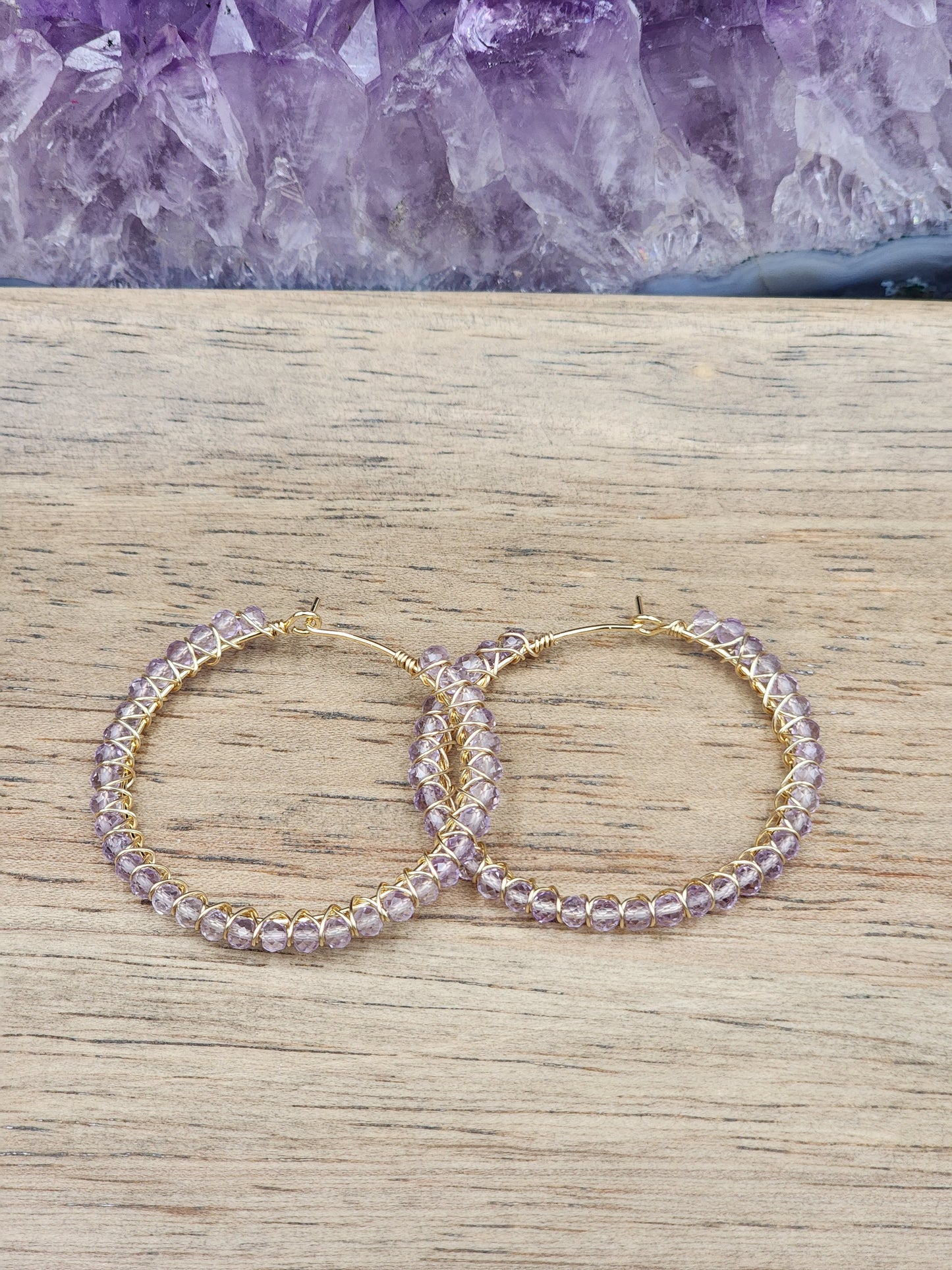 14k Gold Filled Lavender Amethyst Gemstone Hoop Earrings