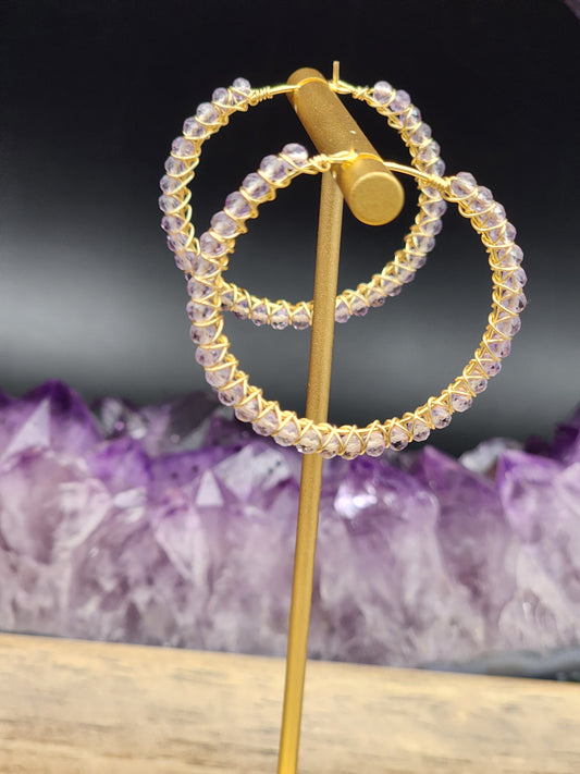 14k Gold Filled Lavender Amethyst Gemstone Hoop Earrings