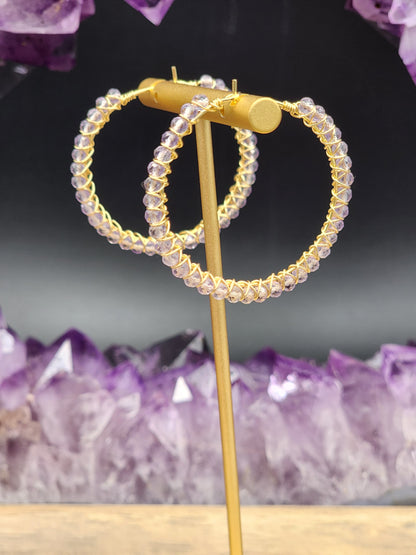 14k Gold Filled Lavender Amethyst Gemstone Hoop Earrings