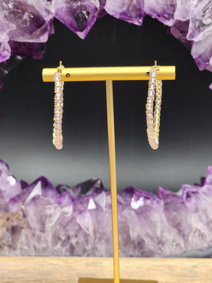 14k Gold Filled Lavender Amethyst Gemstone Hoop Earrings