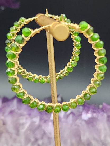 14k Gold Filled Chrome Diopside Gemstone Hoops Earrings, 40 mm hoops