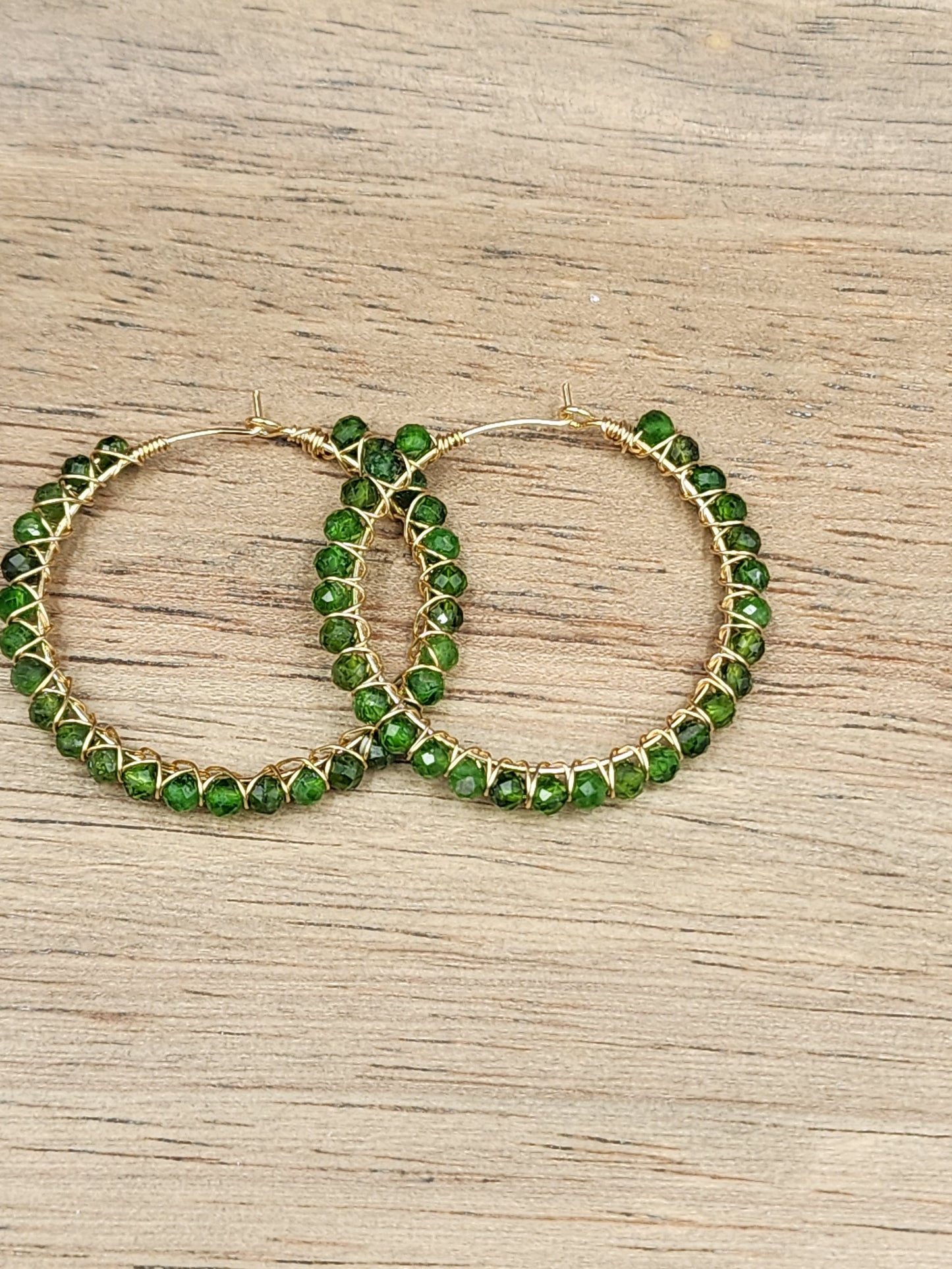 14k Gold Filled Chrome Diopside Gemstone Hoops Earrings, 40 mm hoops