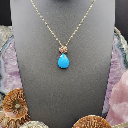 Sleeping Beauty Turquoise, "Tundra Sapphire" Garnet and 14k gold-fill or sterling silver necklace