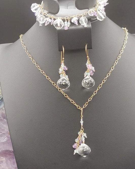 14k Gold-Filled  Clear quartz, Lavender Amethyst and Apatite Earrings