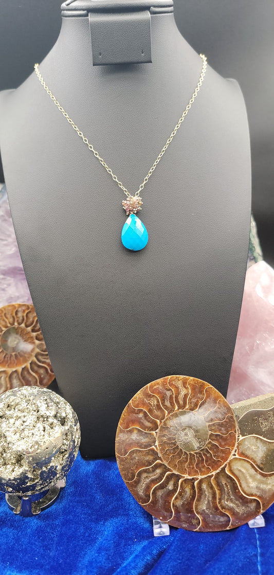 Sleeping Beauty Turquoise, "Tundra Sapphire" Garnet and 14k gold-fill or sterling silver necklace